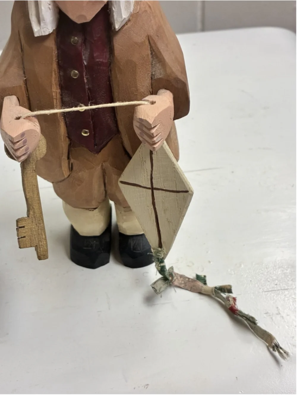 2000 Vintage Folk Art Wood Carved Ben Franklin John & Gloria Broniak 8” SIGNED